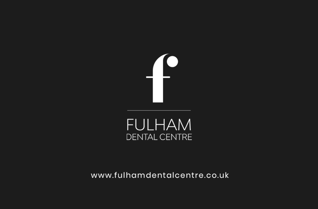 Fulham Dental Centre reversed lockup — the white f-monogram on black with fulhamdentalcentre.co.uk beneath