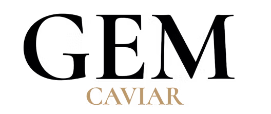 GEM Caviar primary mark — GEM in a large high-contrast Didone serif with CAVIAR in spaced gold caps beneath