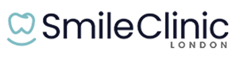 Smile Clinic London primary mark — a teal tooth-and-smile icon next to SmileClinic in deep-navy modern wordmark, with LONDON in grey caps and 'a part of Thousand Smiles'