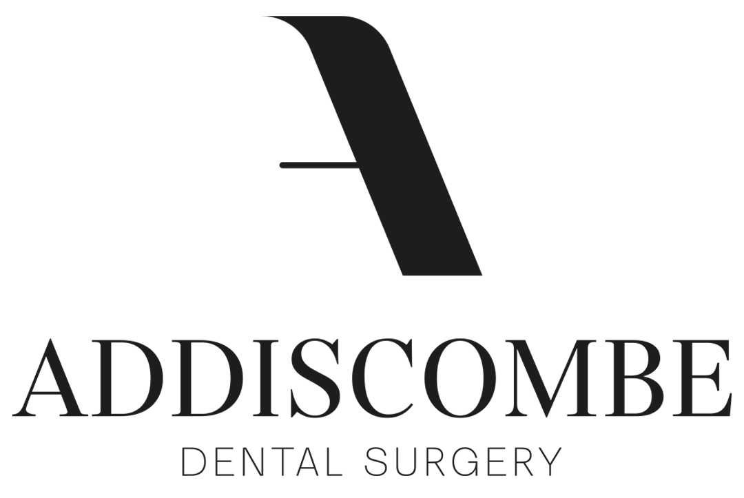 Addiscombe Dental Surgery primary lockup — stylised serif 'A' monogram with detached crossbar above the ADDISCOMBE / DENTAL SURGERY wordmark