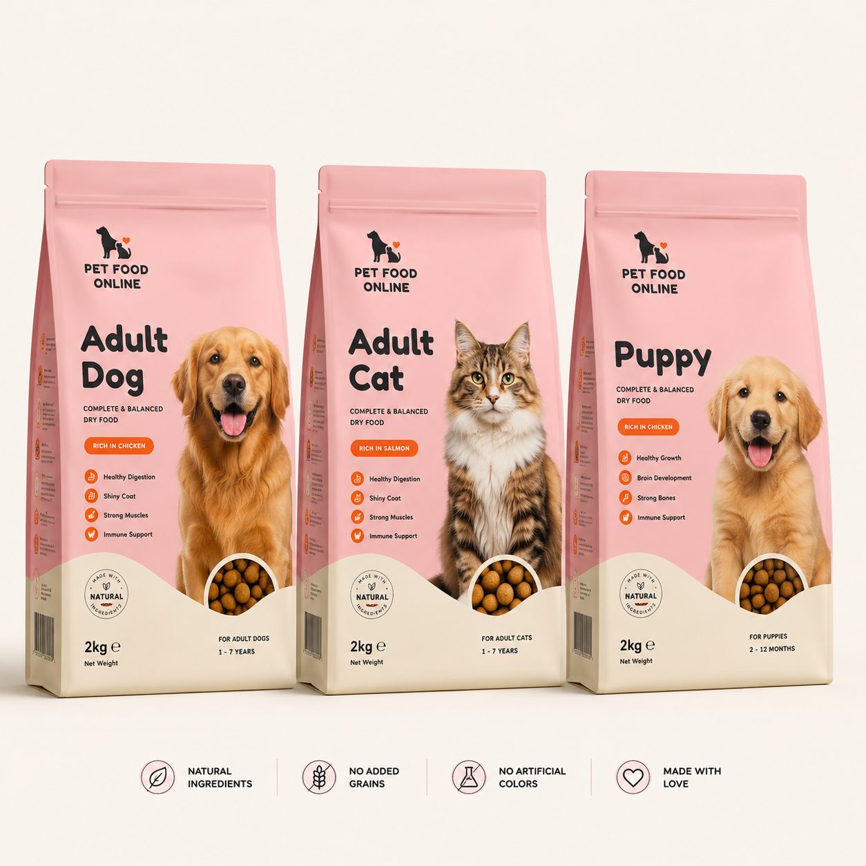 Three-pack core lineup — Adult Dog, Adult Cat and Puppy