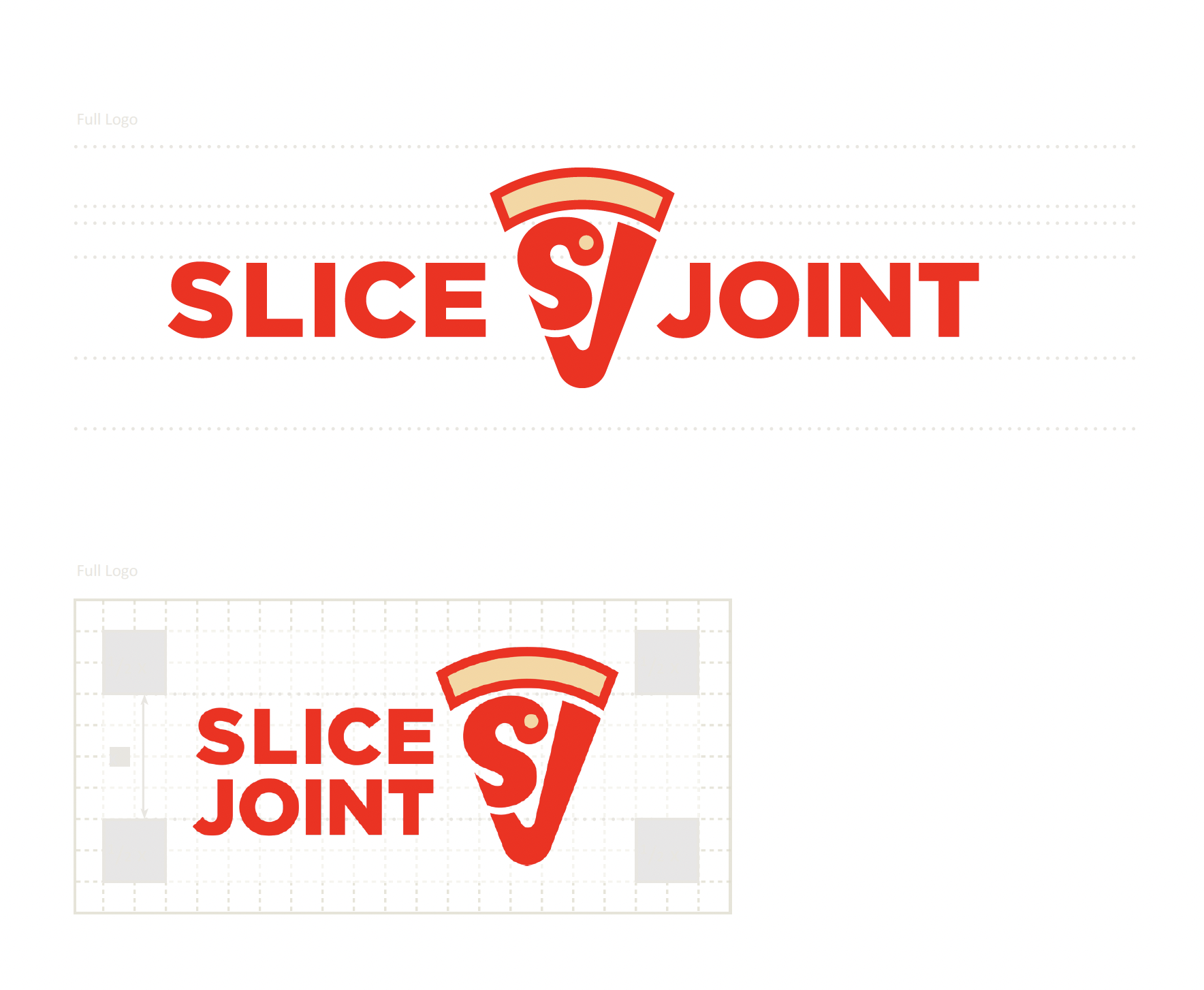 Slice Joint logo construction sheet — the horizontal and stacked lockups shown over a clear-space grid